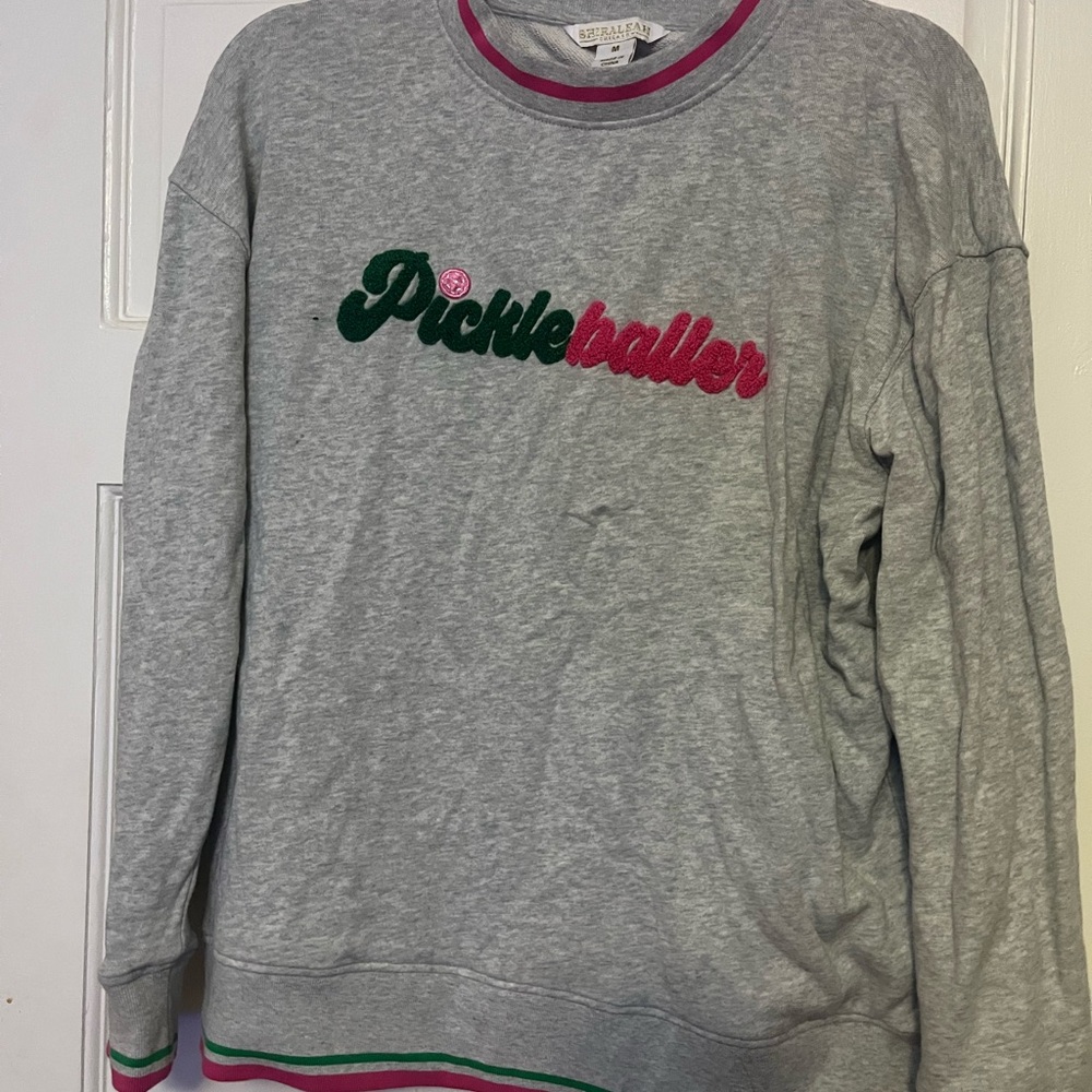 Bespoke Pickleballer Embroidered Crewneck Sweater - Gray/Pink/Green